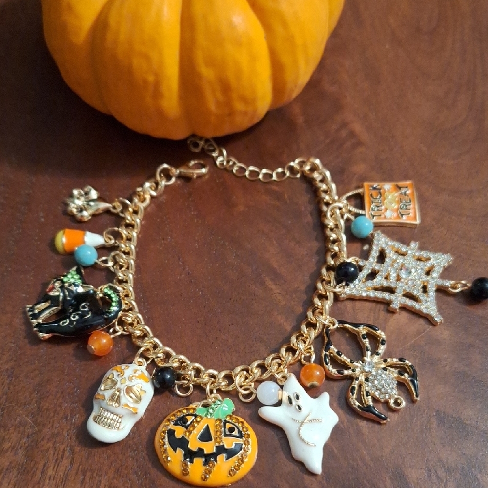 Halloween Charm Bracelet with Gold Chain